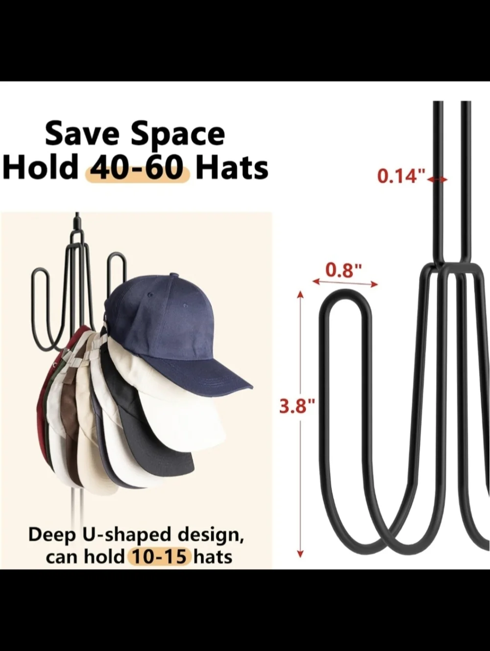 Black Metal Foldable Portable Hat Rack Organizer - Picture 4 of 7